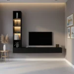 مكتبة تلفزيون مودرن بإضاءة شحن لون أسود 220 سم