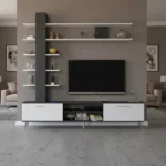 مكتبة تلفزيون لون أبيض مع رمادي 78