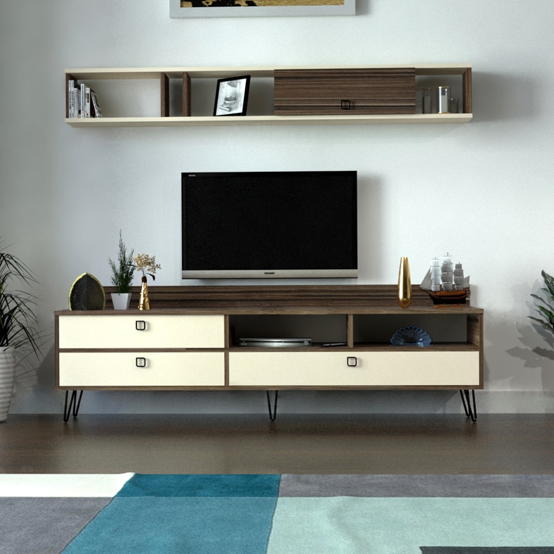 طقم طاولات تلفزيون و قهوة و ركن قهوة لونين 0126