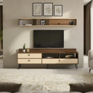 طاولة تلفزيون لون بيج مع بني 86