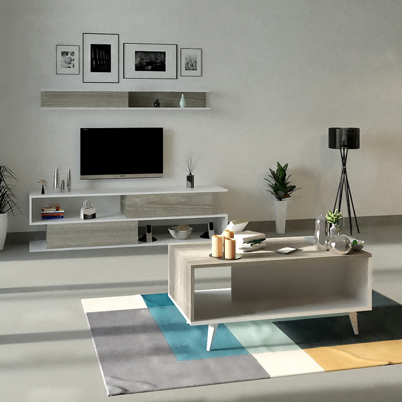 طقم طاولات مودرن لون أبيض مع رمادي