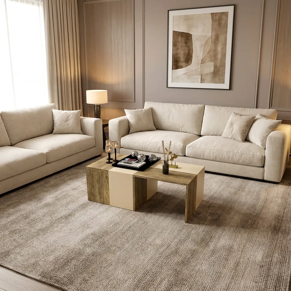 طاولة قهوة 4 قطع بيج مع خشبي 0235