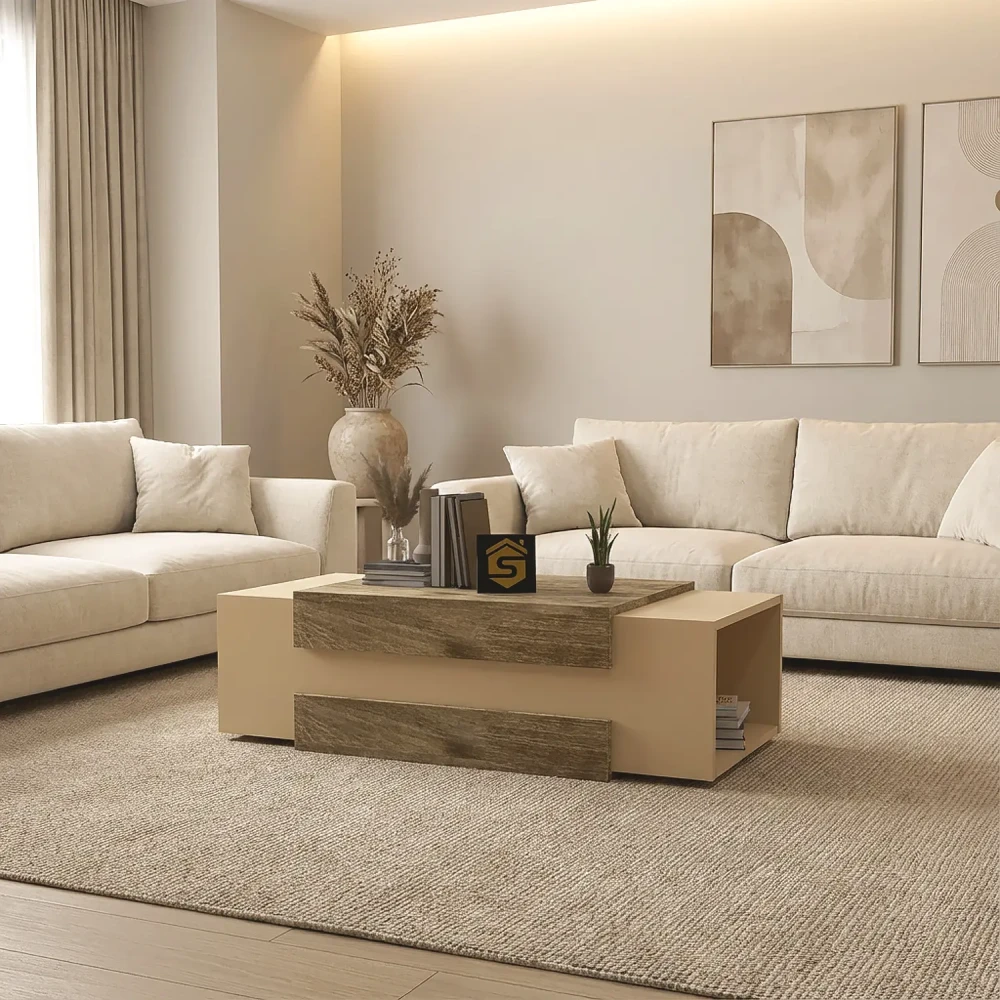 طاولة وسط لون بيج مع خشبي 0237