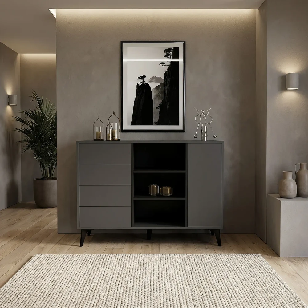 كونسول مدخل مودرن رمادي وأسود 120 سم بتخزين عملي