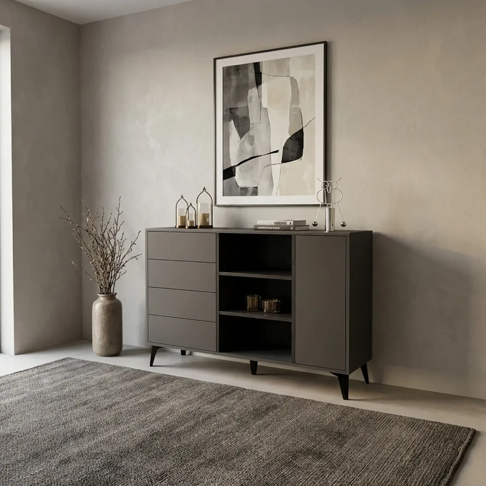 كونسول مدخل مودرن رمادي وأسود 120 سم بتخزين عملي