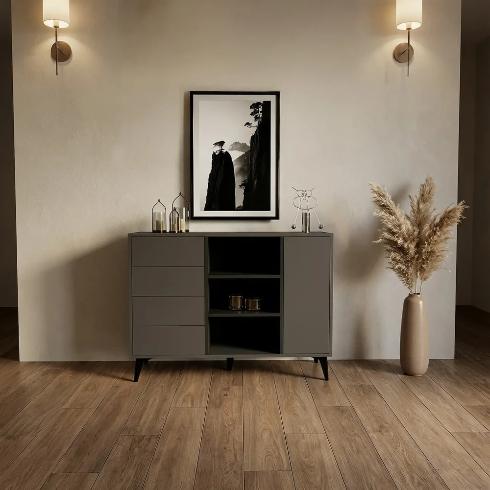 كونسول مدخل مودرن رمادي وأسود 120 سم بتخزين عملي