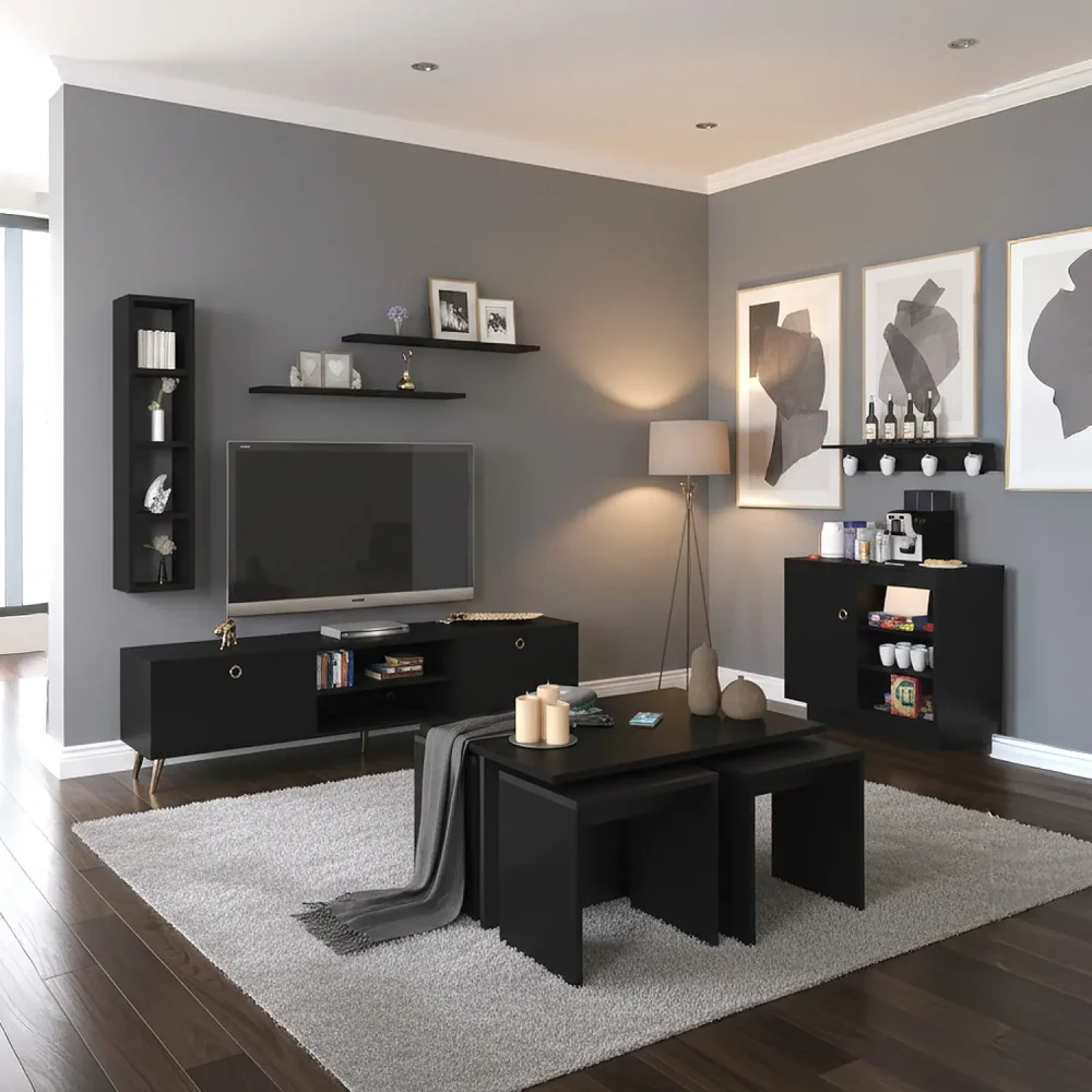 طقم طاولات تصميم عصري لون أسود 0145