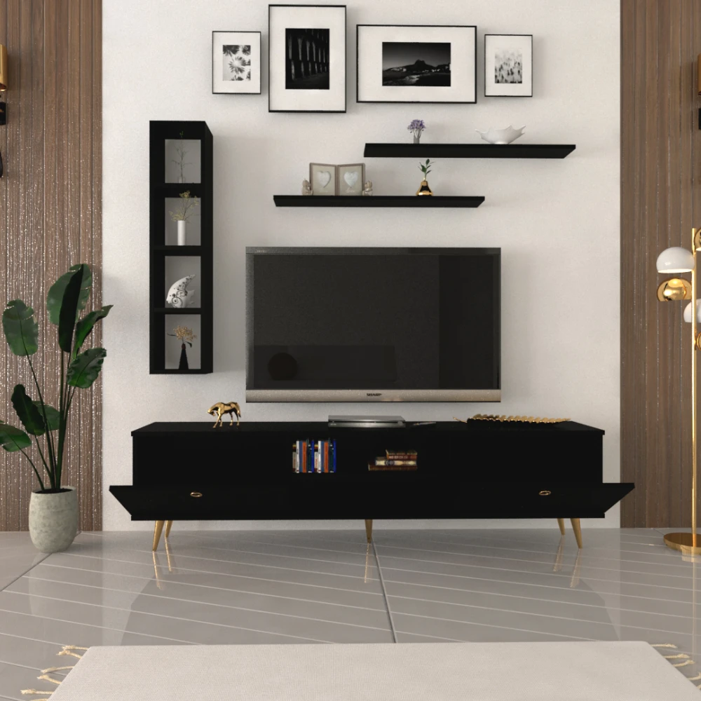 طقم طاولات تصميم عصري لون أسود 0145