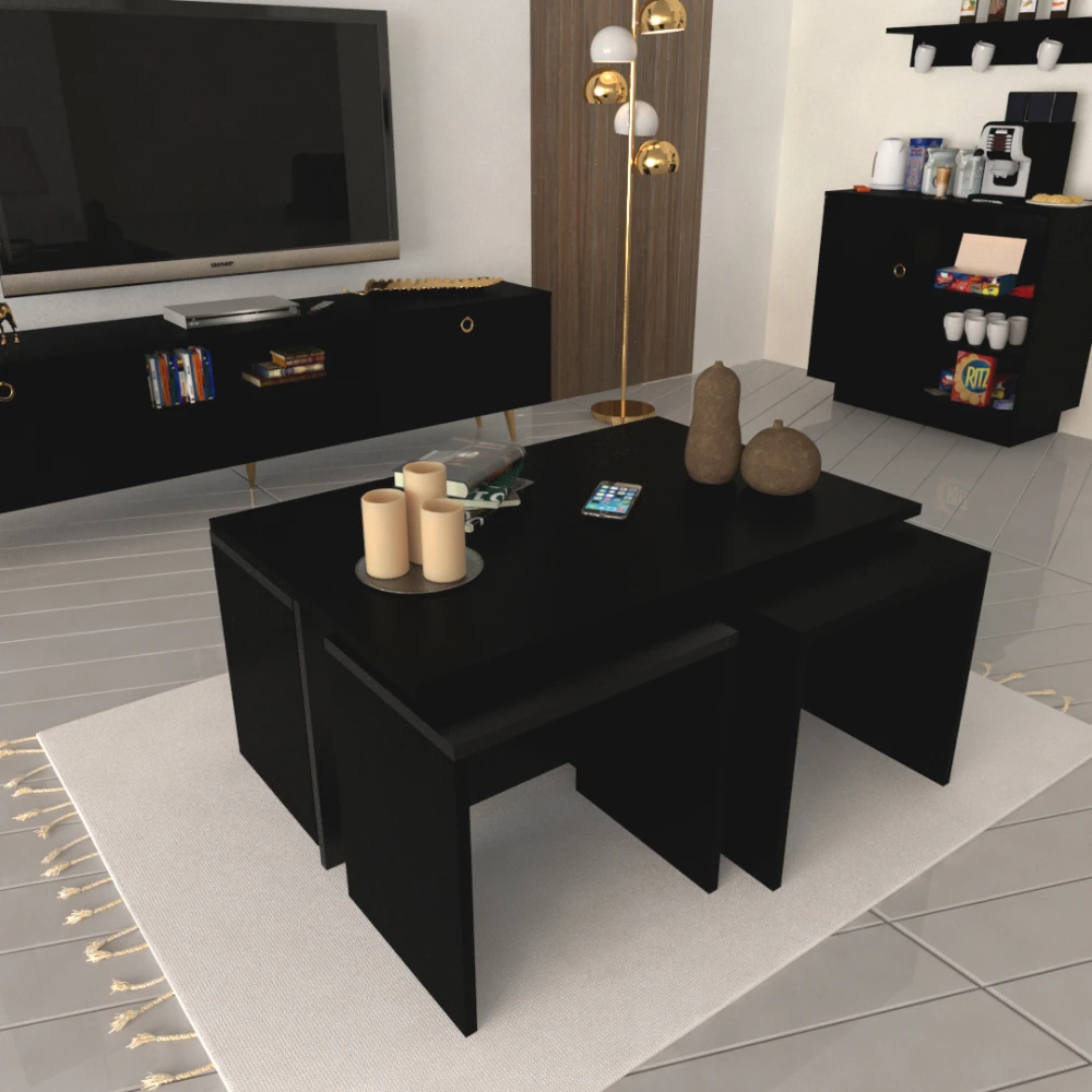 طقم طاولات تصميم عصري لون أسود 0145