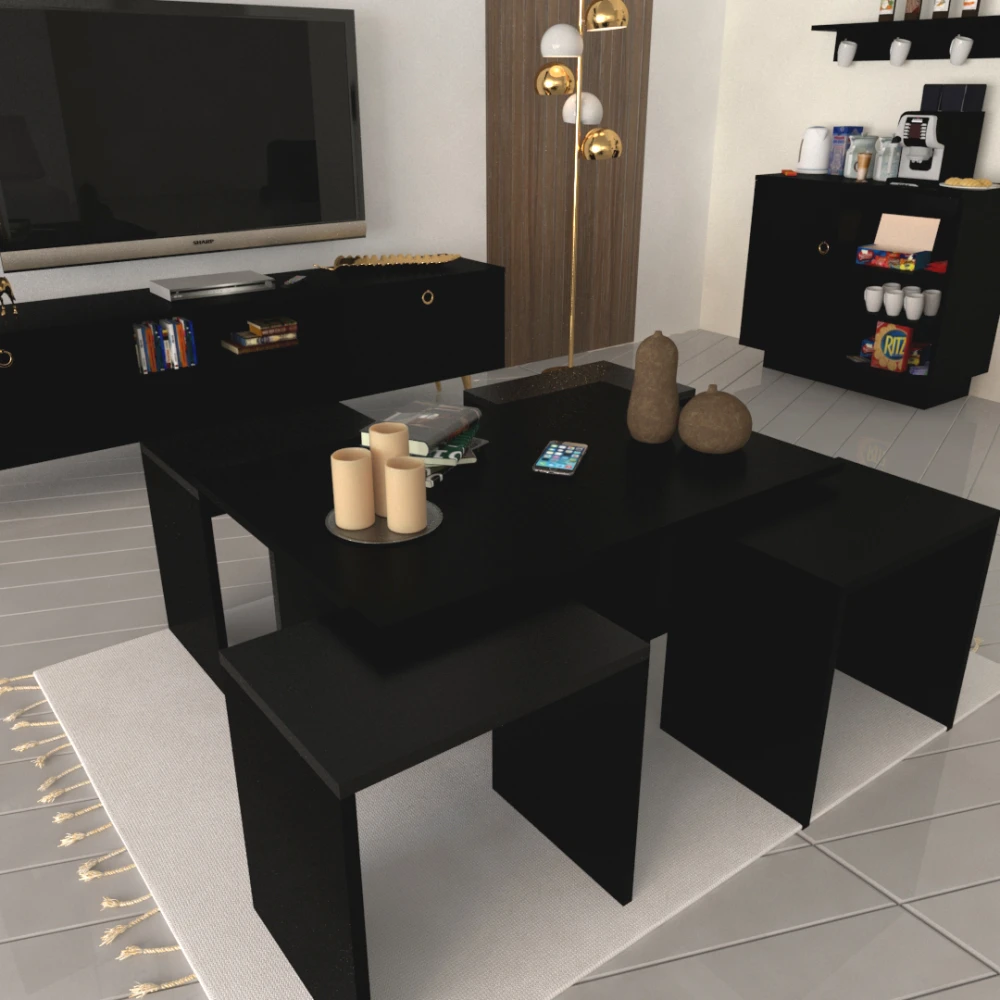 طقم طاولات تصميم عصري لون أسود 0145