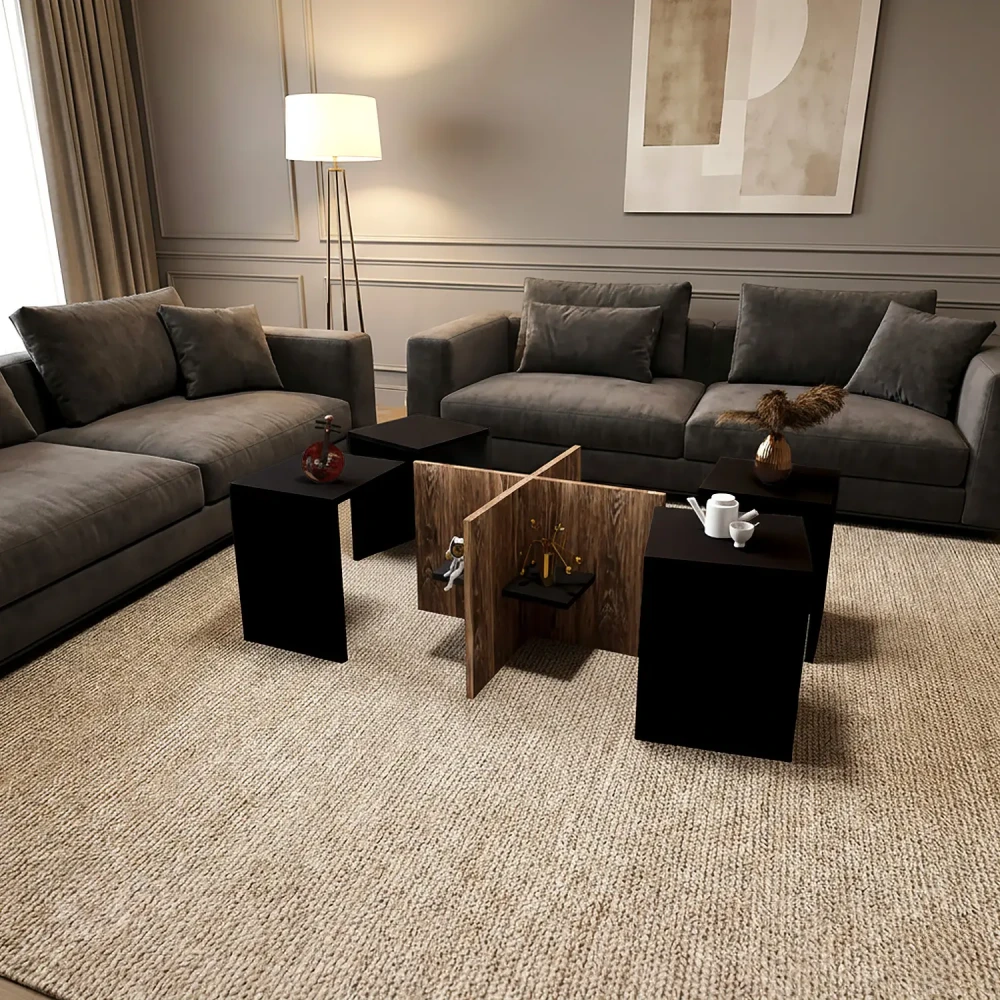 4 طاولات وسط لون أسود مع بني 0253
