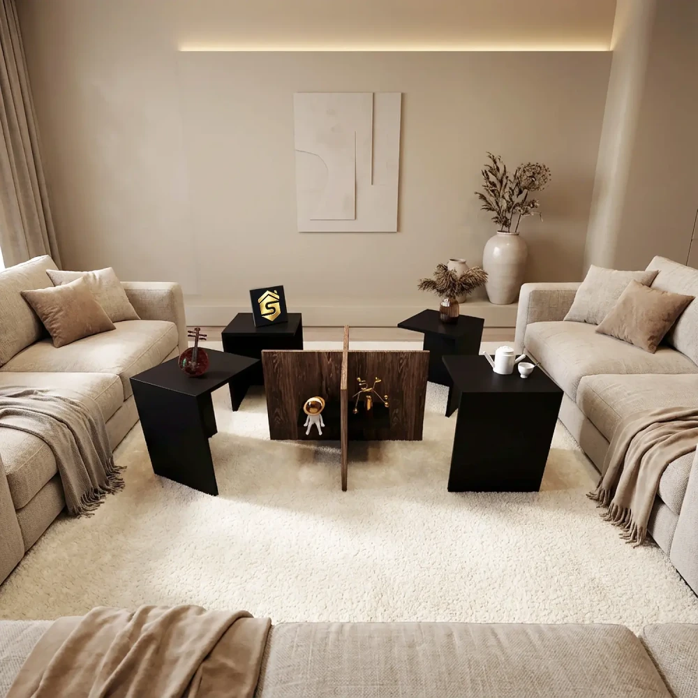 4 طاولات وسط لون أسود مع بني 0253