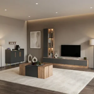 طقم طاولات تلفزيون مودرن لون رمادي مع بني 153