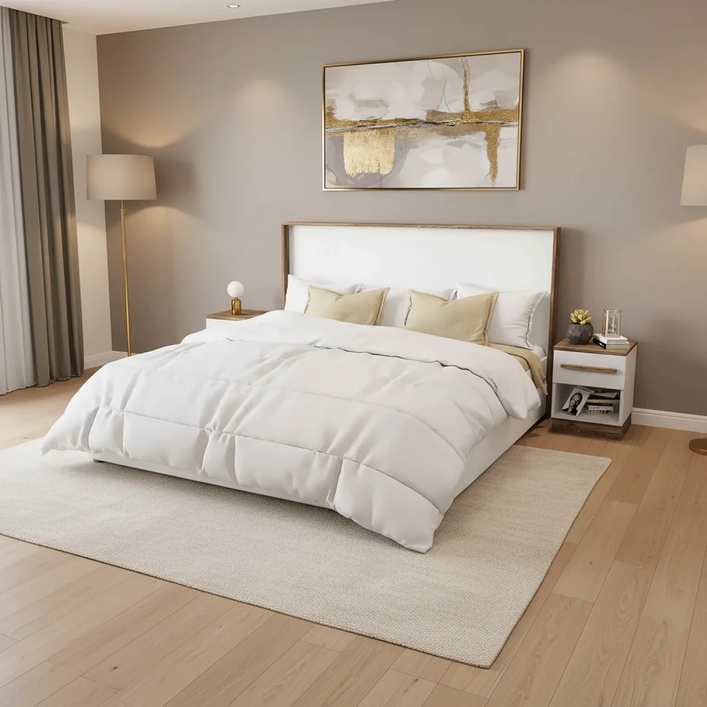 سرير نوم تصميم تركي لون أبيض مع بني 0098