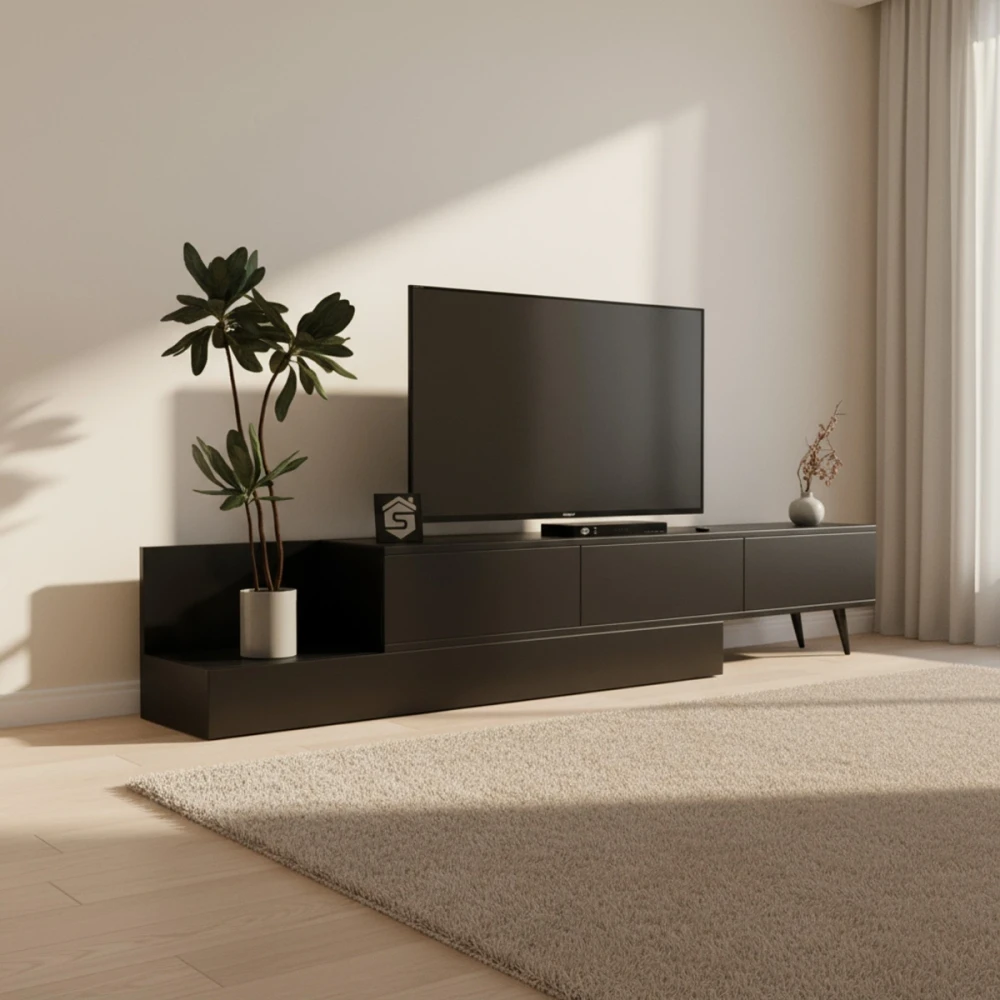 طاولة شاشة مودرن متحركة لون أسود 123