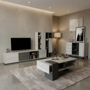 طقم طاولات تلفاز عصري لون رمادي درجتين 155