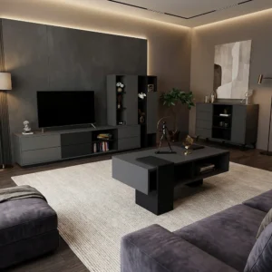 طقم طاولات تلفاز عصري لون رمادي مع أسود 154
