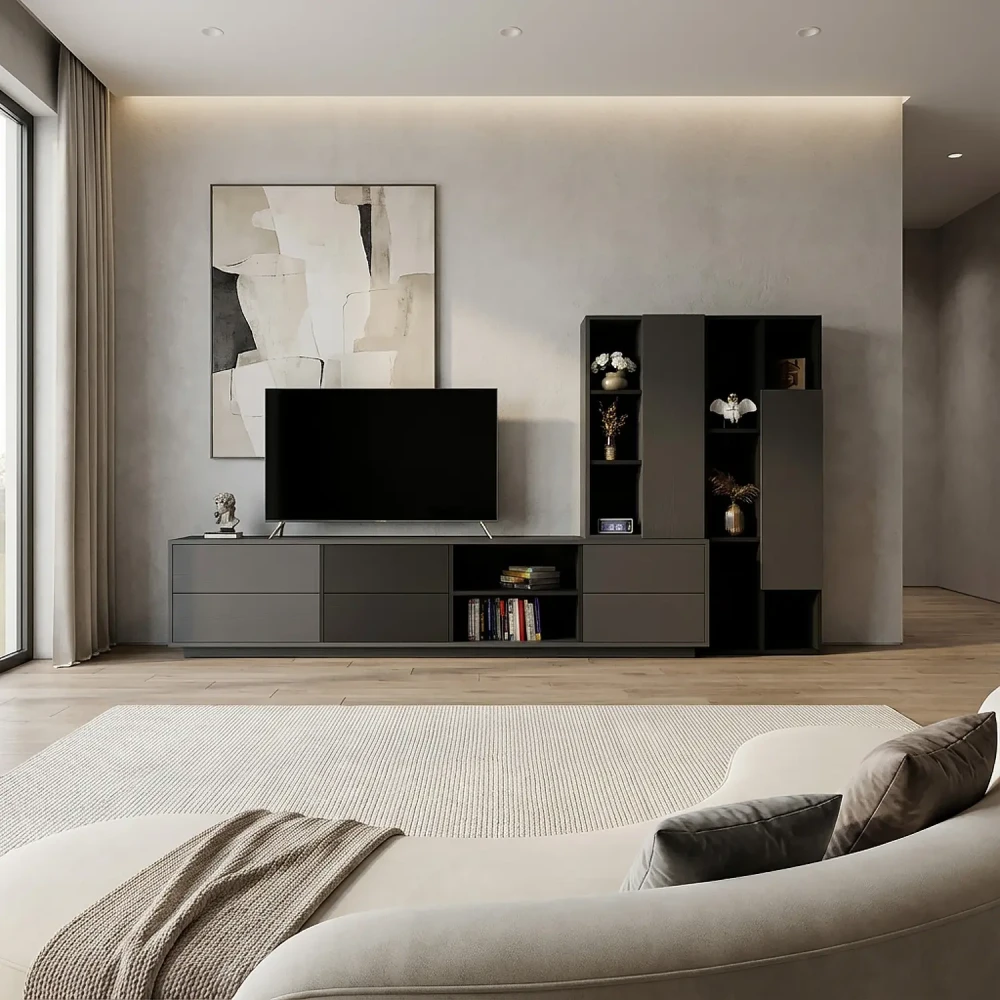 طقم طاولات تلفاز عصري لون رمادي مع أسود 154