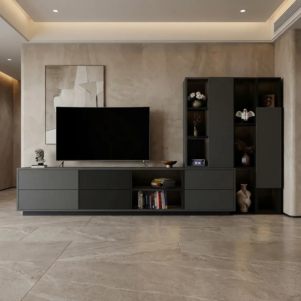 طقم طاولات تلفاز عصري لون رمادي مع أسود 154