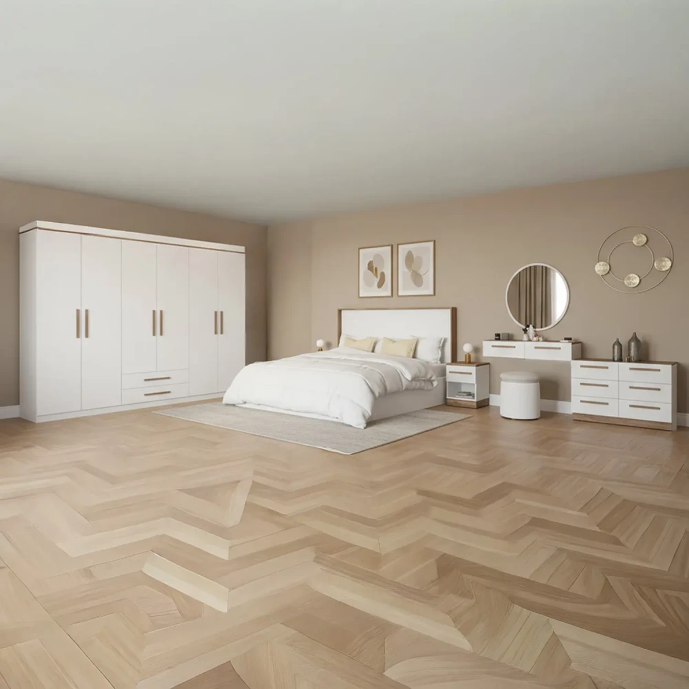 غرفة نوم كاملة مودرن لون أبيض مع بني 0099