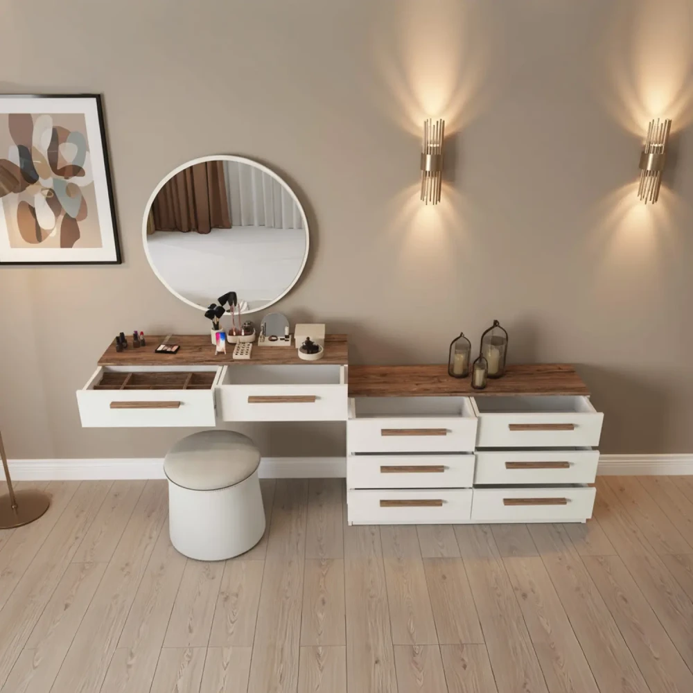 غرفة نوم كاملة مودرن لون أبيض مع بني 0099