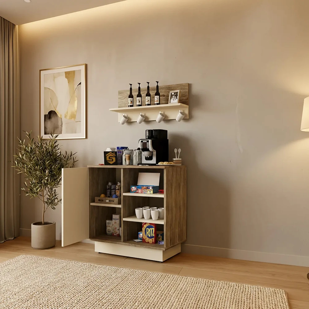 ركن قهوة لون بيج مع خشبي 035