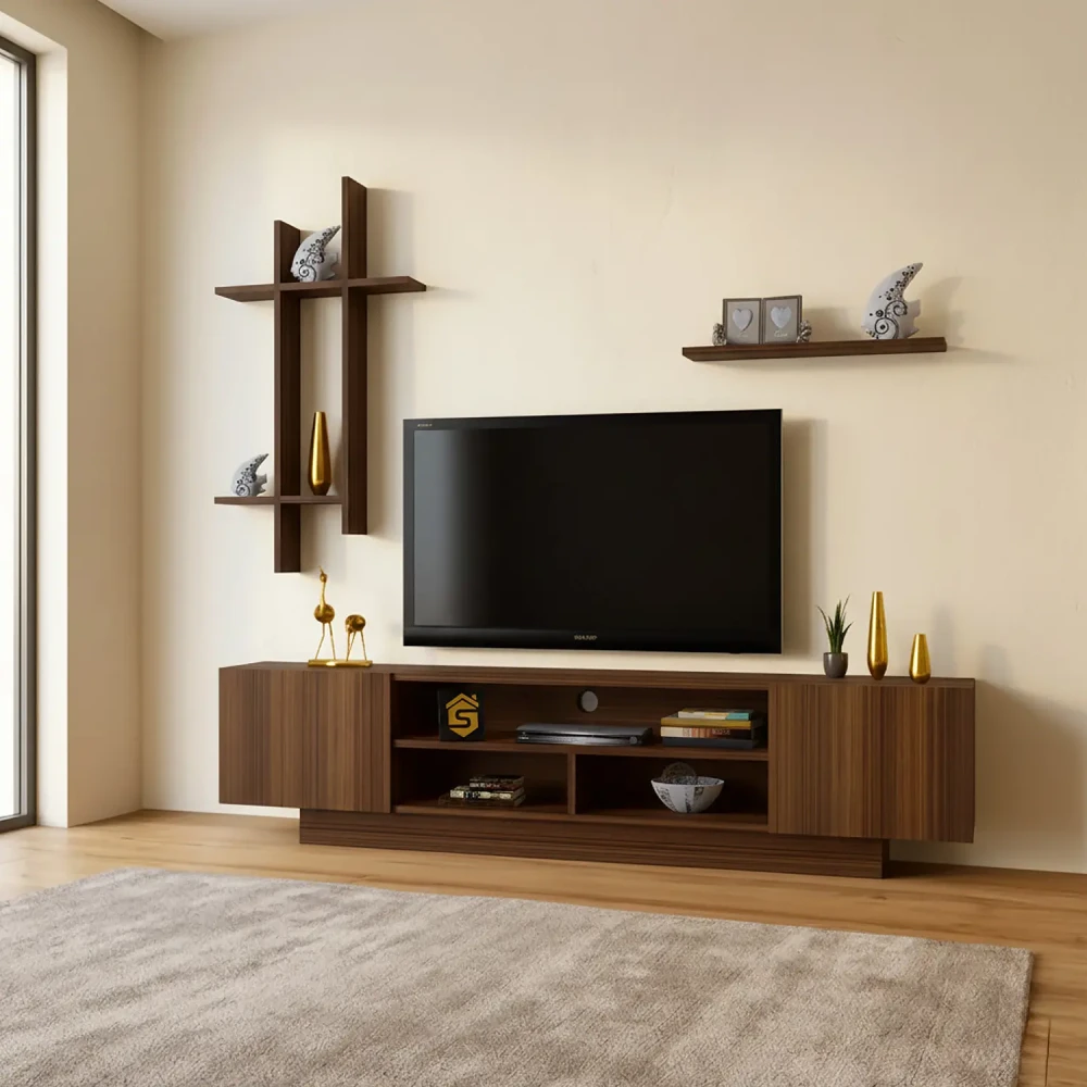 مكتبة شاشة تلفزيون لون بني 39