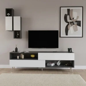 طاولة تلفزيون لون أبيض مع رمادي 73