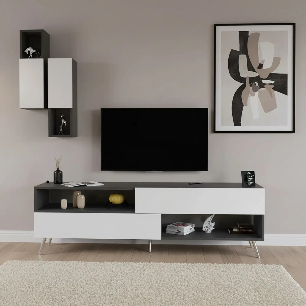 طاولة تلفزيون لون أبيض مع رمادي 73