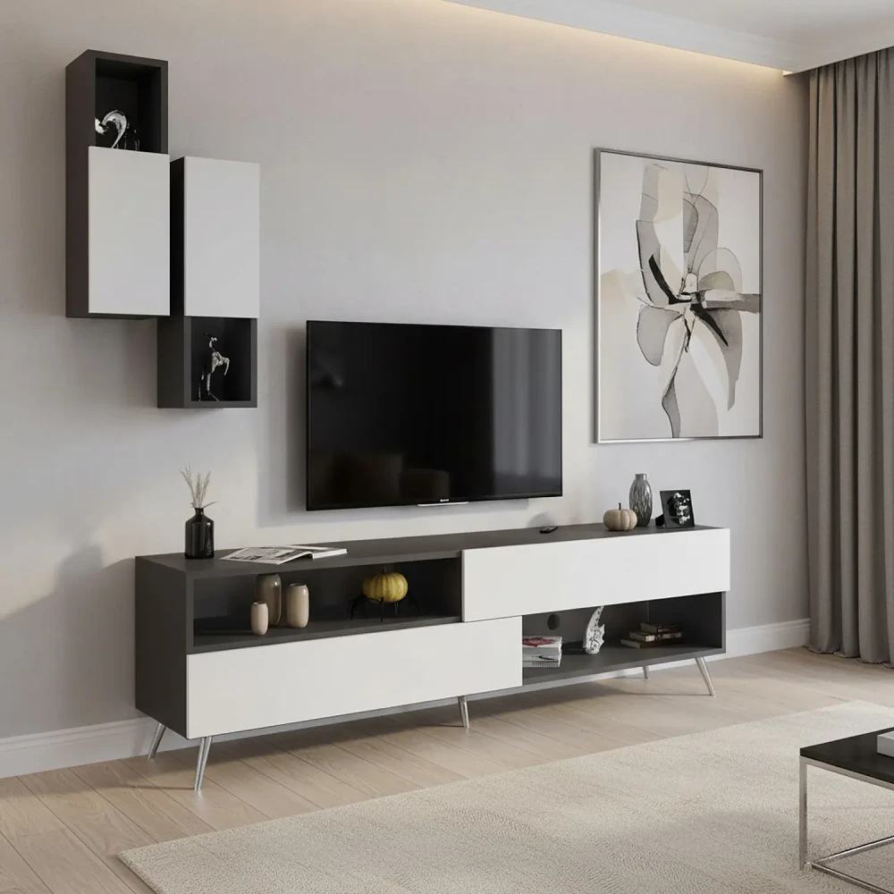 طاولة تلفزيون لون أبيض مع رمادي 73