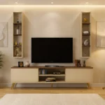 طاولة تلفاز لون بيج مع بني و وحدتين أرفف 94