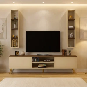 طاولة تلفاز لون بيج مع بني و وحدتين أرفف 94