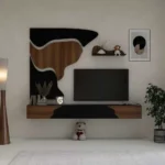 طاولة تلفزيون مودرن معلقة 200 سم أسود وبني مع 3 درف