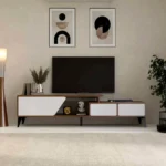 طاولة تلفزيون مودرن 180 سم بني وأبيض بدرجين ودرفة-4