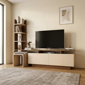 طاولة تلفزيون لون بيج مع بني 86