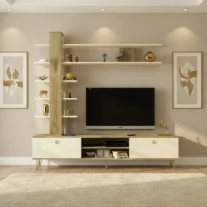 مكتبة تلفزيون لون بيج مع خشبي 79