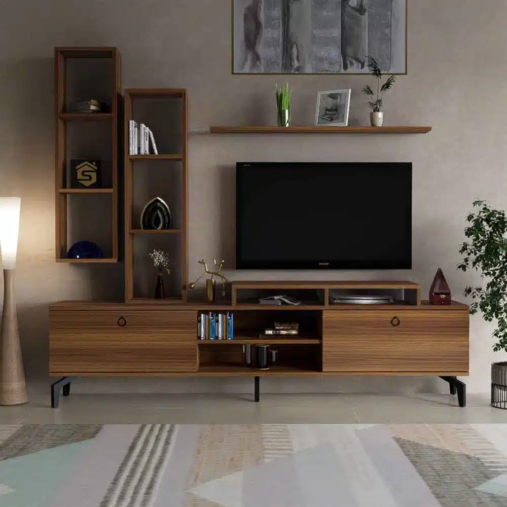 طاولة تلفزيون مع رفوف لون بني 82