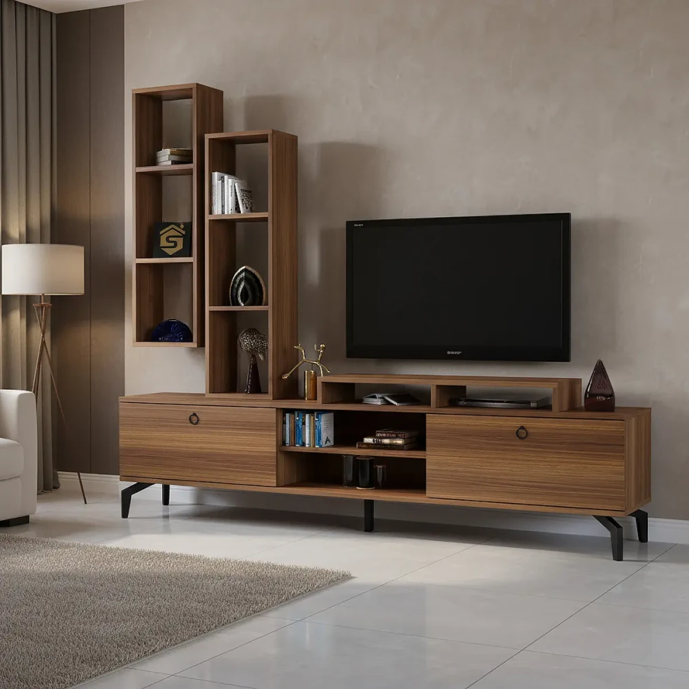 طاولة تلفزيون مع رفوف لون بني 82