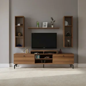 طاولة تلفزيون مع رفوف لون بني 82