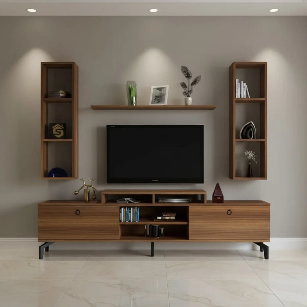 طاولة تلفزيون مع رفوف لون بني 82