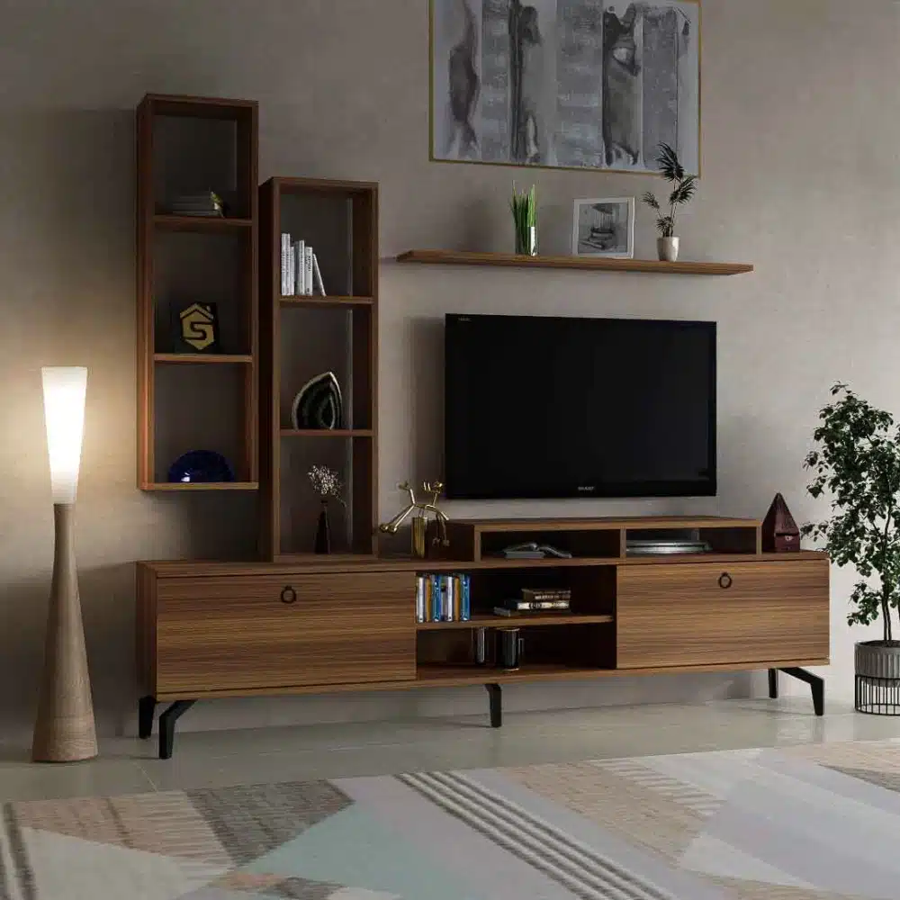 طاولة تلفزيون مع رفوف لون بني 82
