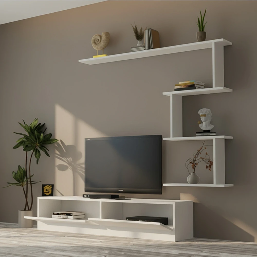 طاولة تلفاز لون أبيض 17