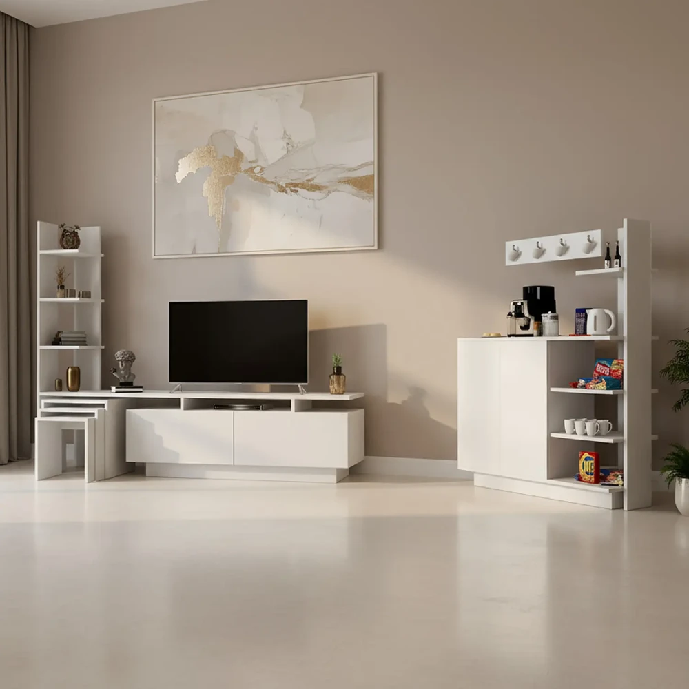 طقم طاولات لون أبيض 0124