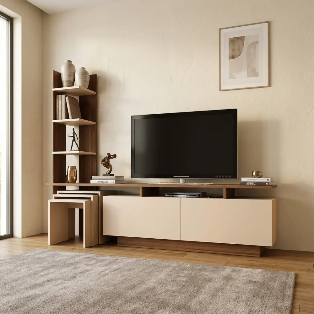 طقم طاولات بيج مع بني 0129