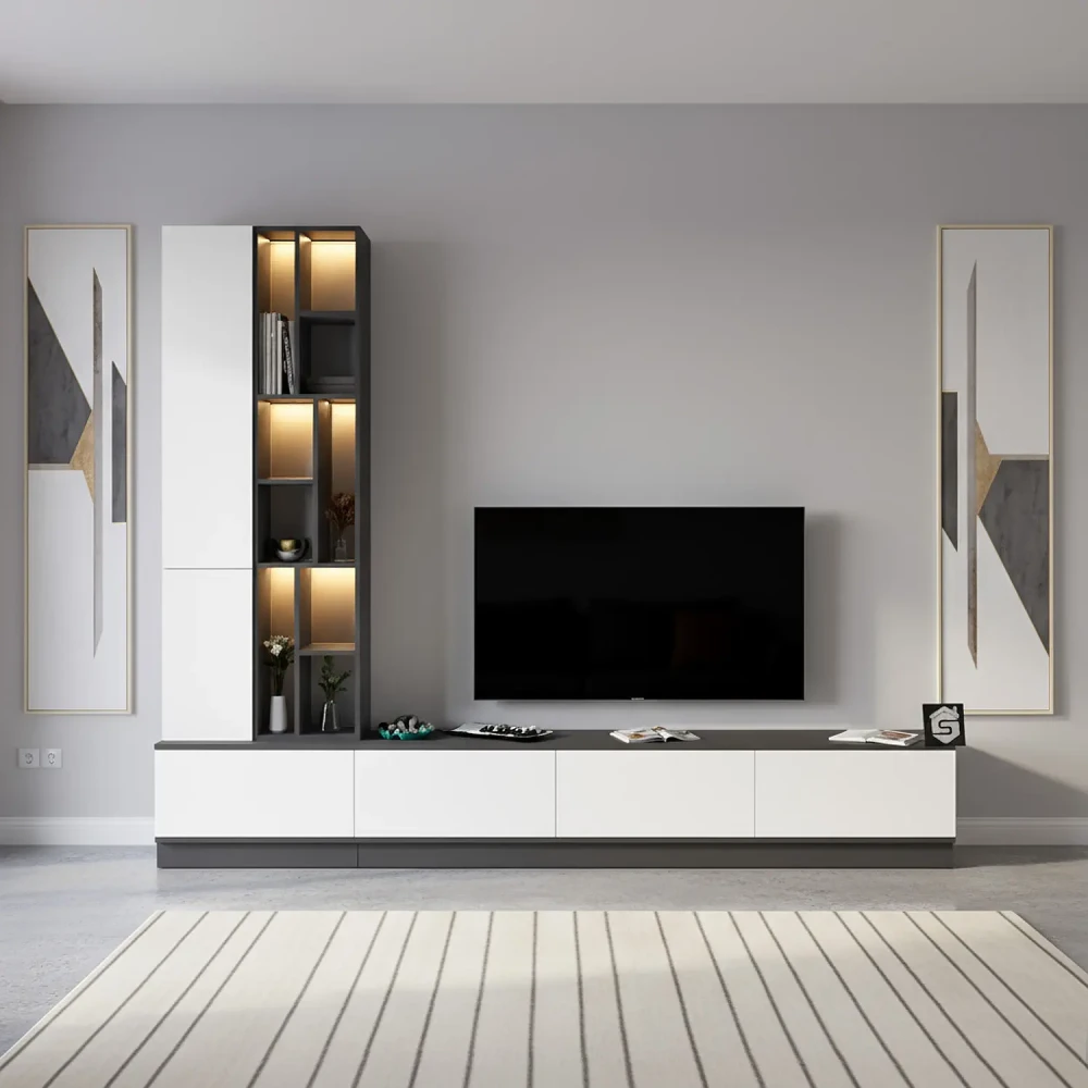 طاولة بلازما مودرن أسود مع بني بالاضاءة 119