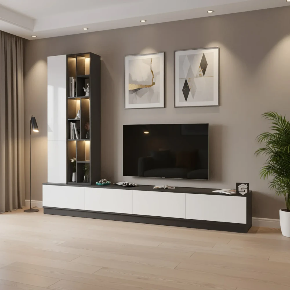 طاولة بلازما مودرن أسود مع بني بالاضاءة 119