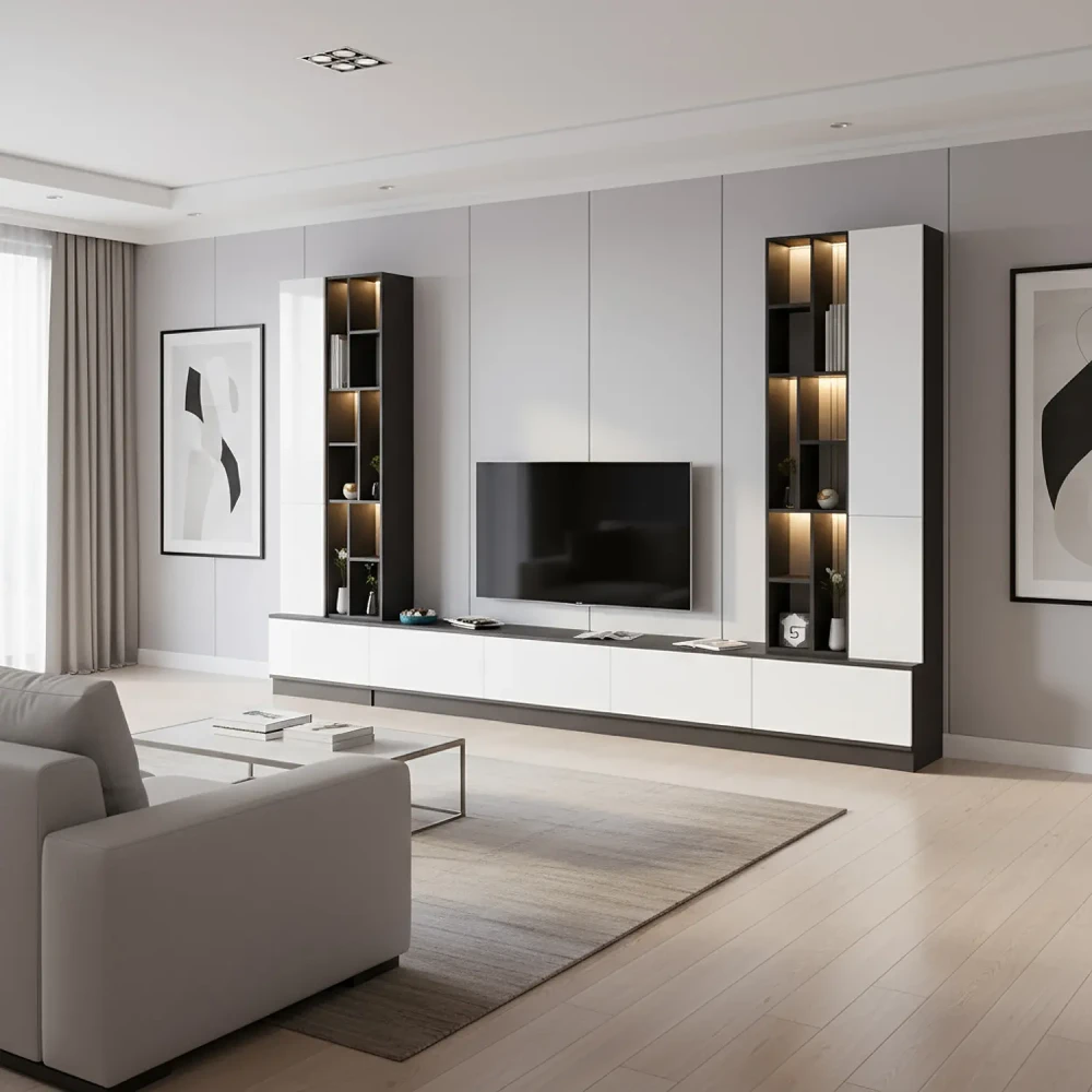 طاولة بلازما مودرن أسود مع بني بالاضاءة 119